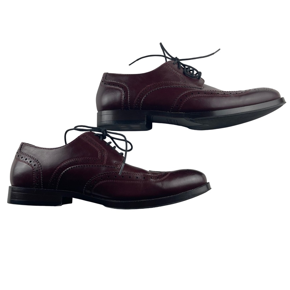 Perry Ellis Portfolio Corey Mens Burgundy Wingtip Brogue Oxford Dress Shoes 10 - Picture 3 of 7